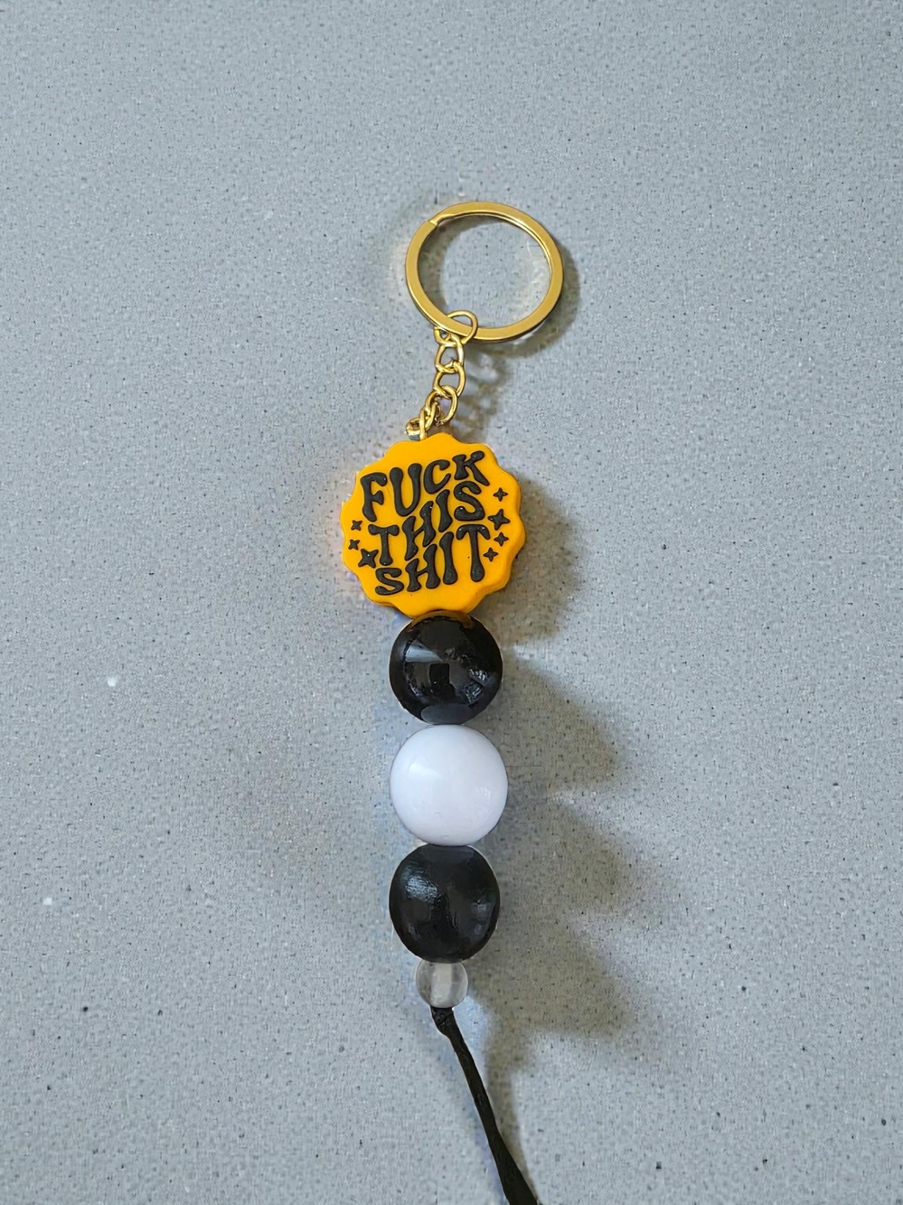 F This Keychain with Black and White Beads